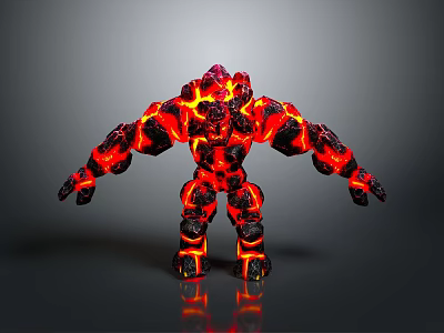3D Lava Creature Character With Rock Body And Flowing Glowing Magma Details 3d model