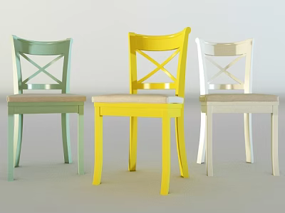 Colorful Modern Dining Chairs in Green Yellow White with Cross Back and Upholstered Seats 3d model