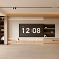 Modern Minimalist Living Room Interior Design With Large Screen TV And Shelves