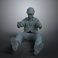 Seated Construction Worker Figure With Safety Helmet Vest And Thumbs Up Gesture