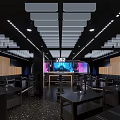 Modern Bar Interior With Stylish Lighting Counter Seating And Digital Screens 3d model