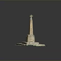 Scenic Stone Monument Featuring Green Cross Top Square Base Decorative Edges And Reflective Gray Background