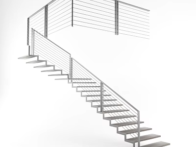 Modern Staircase Interior Design With Floating Steps And Metal Cable Railings 3d model