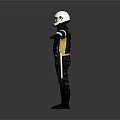 Motorcycle Rider In Black Uniform With White Helmet And Arms Outstretched