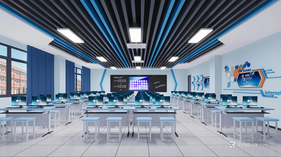 School Digital Classroom With Modern Computers And Interactive Displays 3d model 
