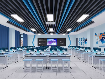 School Digital Classroom With Modern Computers And Interactive Displays 3d model