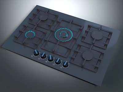 Modern Gas Cooktop Kitchen Appliance With Multiple Burners And Control Knobs 3d model