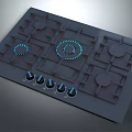 Modern Gas Cooktop Kitchen Appliance With Multiple Burners And Control Knobs 3d model