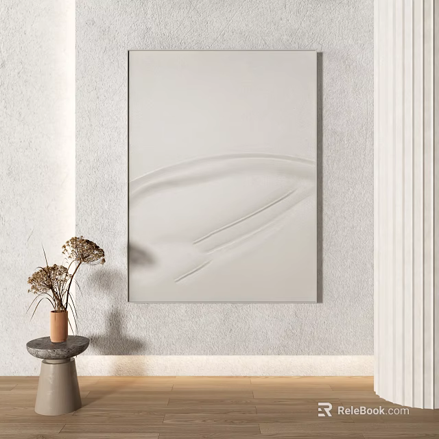 Minimalist Interior With Wall Art And Dried Flowers 3d model
