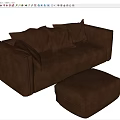 Modern Brown Leather Sectional Sofa With Matching Ottoman And Decorative Pillows
