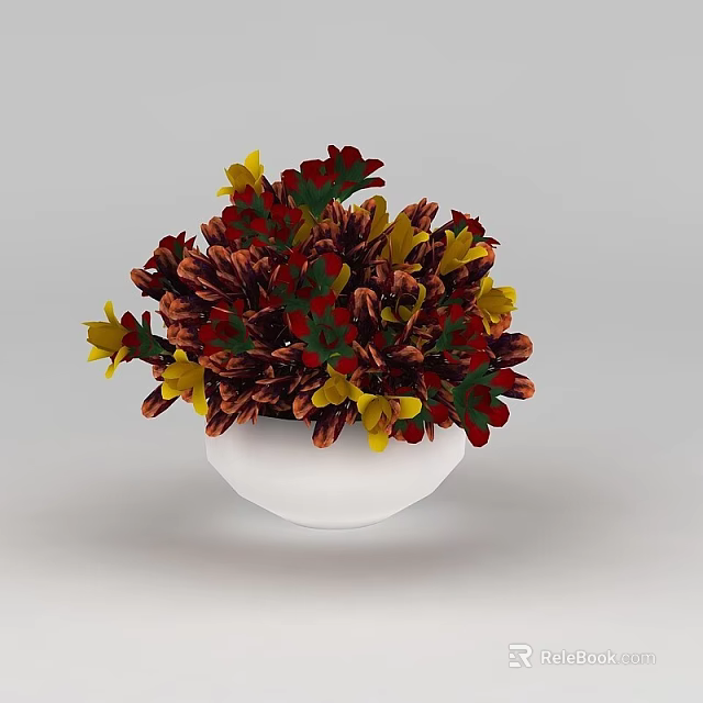 Tech Exhibition Hall Interior Featuring White Vase With Red And Yellow Flowers 3d model 