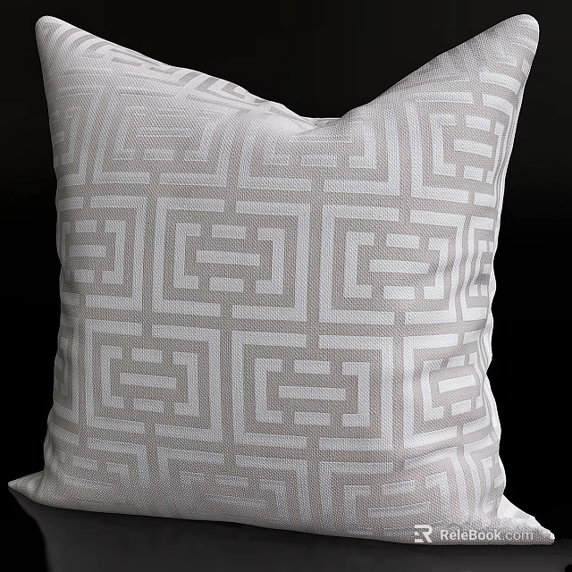 Modern Decorative Throw Pillow in Gray and White Geometric Pattern Design 3d model 