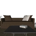Modern Brown Sectional Sofa with Accent Pillows Side Table Lamp Coffee Table on Area Rug 3d model