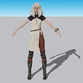 Game Movie Character With White Long Hair Short Sleeves White Dress And Leather Boots