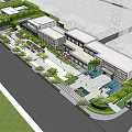 Modern Exterior Sales Office Building With Green Plants Plaza And Sidewalk