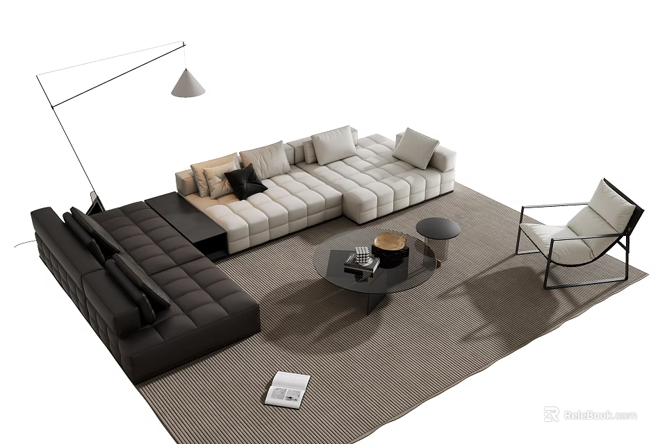 Modern Sofa And Coffee Table Combination With Floor Lamp Accent Chair And Area Rug 3d model 
