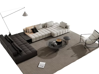 Modern Sofa And Coffee Table Combination With Floor Lamp Accent Chair And Area Rug 3d model