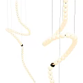 Modern Chandelier Featuring Curved Design White Beads And Black Accent Details