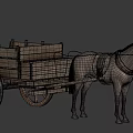 Brown Horse Pulling Ancient Wooden Cart With Large Wheels And Structure