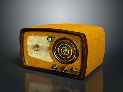 Vintage Electronic Radio With Wooden Frame Orange Exterior And Control Knobs 3d model