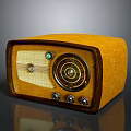 Vintage Electronic Radio With Wooden Frame Orange Exterior And Control Knobs