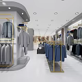 Modern Clothing Store Interior Featuring Hanging Suits Shirts And Organized Display Racks With Bright Lighting
