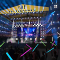 Vibrant Live Music Festival Stage With Bright Lights And Audience Light Sticks