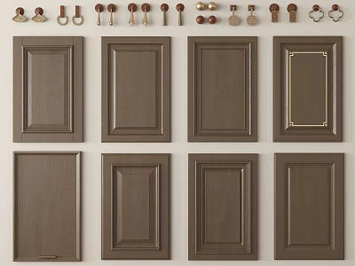 Kitchen Cabinet Door Components With Dark Brown Wooden Designs And Metal Handles 3d model