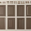 Kitchen Cabinet Door Components With Dark Brown Wooden Designs And Metal Handles
