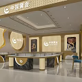 Luxurious Jewelry Store Interior With Golden Decor Marble Counters And Display Areas
