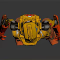 Futuristic Yellow Humanoid Robot With Mechanical Armor And Orange Red Accents