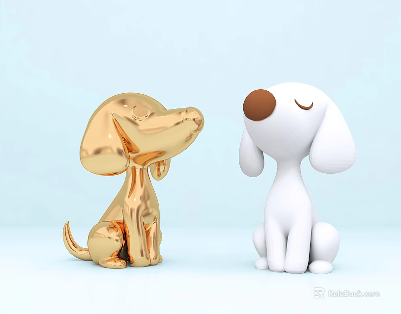 Golden And White Reptile Figurines Sitting Face To Face On Light Blue Background 3d model 