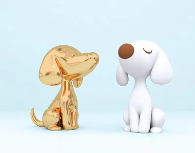 Golden And White Reptile Figurines Sitting Face To Face On Light Blue Background 3d model Golden And White Reptile Figurines Sitting Face To Face On Light Blue Background 3d model