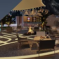 Scenic Mountain Backdrop Bar With Outdoor Seating Night View And Ambient Lighting Decor