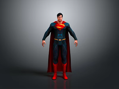 Man In Superman Costume With Red Cape Blue Suit And S Symbol 3d model