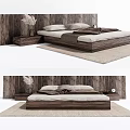 Modern Double Bed With Wooden Headboard Nightstand Soft Bedding And Area Rug
