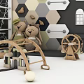 Wooden Swing Kids Sports Equipment With Toys House Model Blackboard Star Moon Patterns