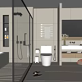 Modern Bathroom Interior Design With Bathtub Shower Toilet Vanity And Marble Walls