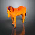 Orange Horse Sculpture With Red And Black Mane On Dark Background With Reflection