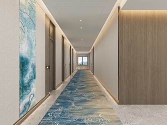 Modern aisle hotel corridor elevator hall 3d model