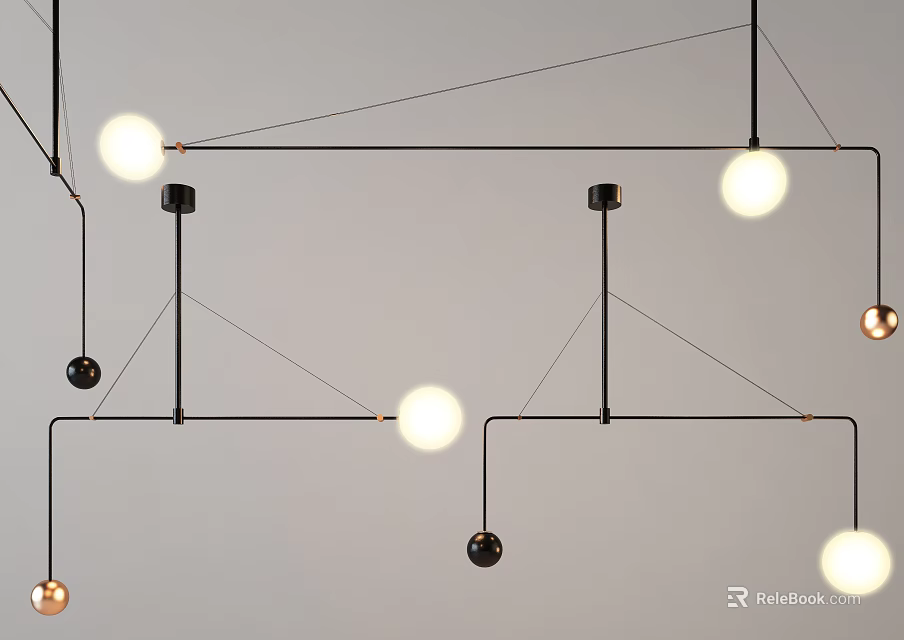 Modern Black Metal Chandelier With Geometric Frame And Multiple Spherical Lights 3d model