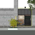 Modern Storefront Design With Stone Walls Glass Door Stone Steps And Potted Pine Tree