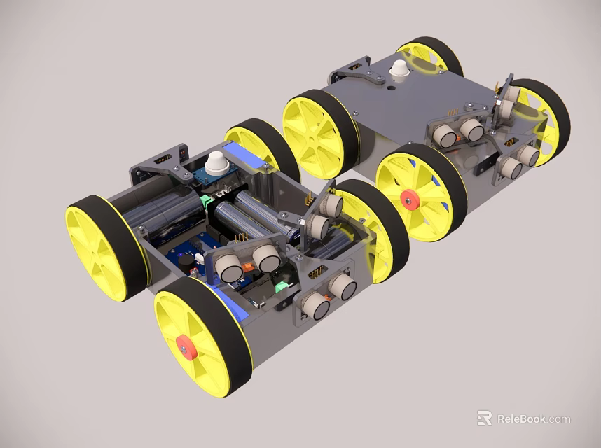 Robotic Chassis With Yellow Wheels And Mechanical Structure Design 3d model