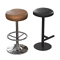 Leather Upholstered Brown And Black Bar Stools With Silver Metal Cross Base And Black Base