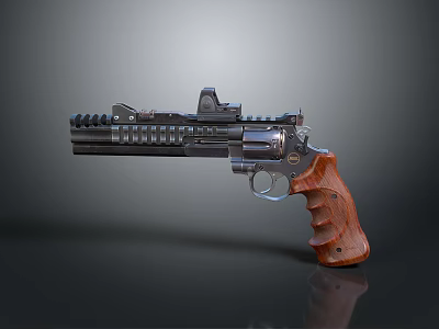 Tactical Revolver With Wooden Grip Metal Barrel Tactical Rail And Scope For Shooting 3d model