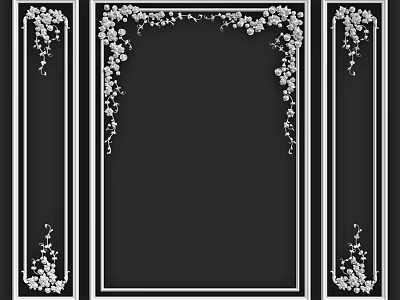 Decorative Frame Components with White Floral Patterns and Black Background Design 3d model