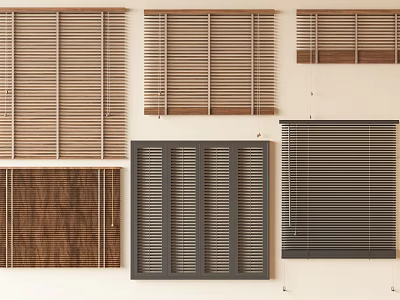 Various Modern Window Blinds with Wooden Metallic and Fabric Materials for Interior Design 3d model