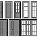 Modern Gray Hinged Doors With Different Glass And Panel Designs For Interior 3d model