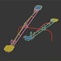 Colorful Playground Seesaw With Red Metal Frame And Blue Yellow Seats For Kids