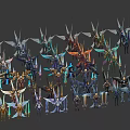 Game Fantasy Characters with Elaborate Wings and Unique Weapons in Colorful Designs